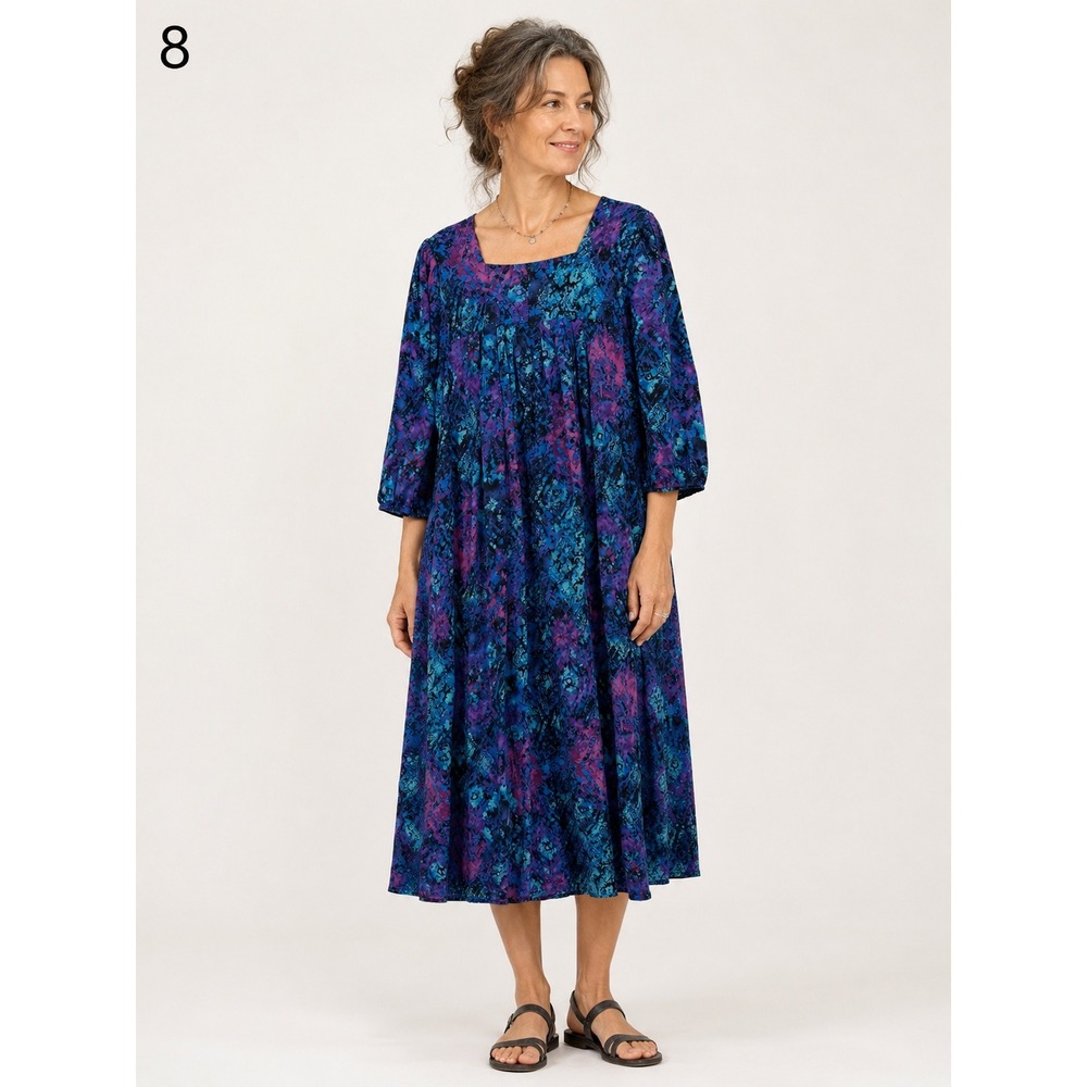 Only Necessities House Dress 1X 22/24 Blue Batik Cotton Pockets 1X 22/24